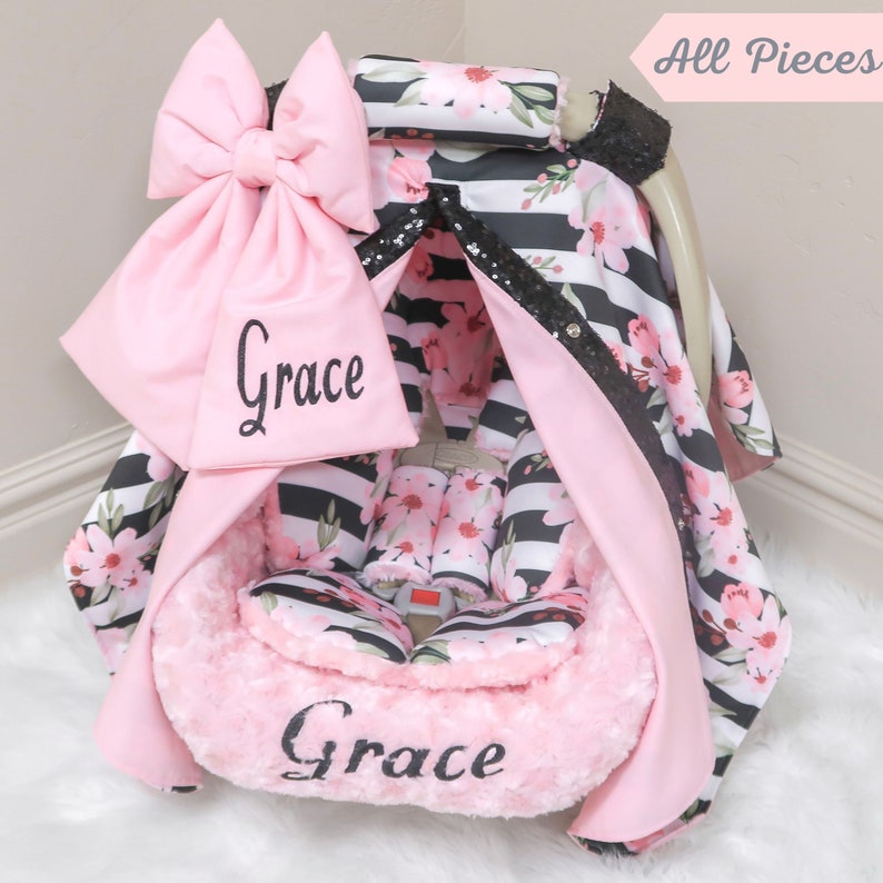 Pink Floral on Stripes Baby Girl Car Seat Accessories Etsy