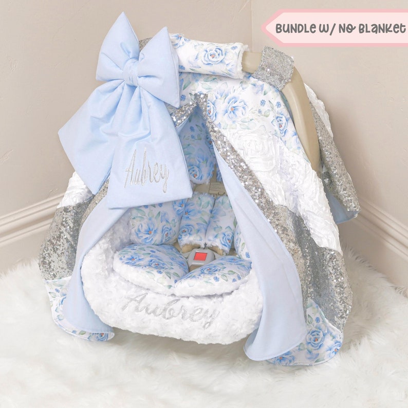 Blue Roses Baby Girl Car Seat Accessories Silver Etsy