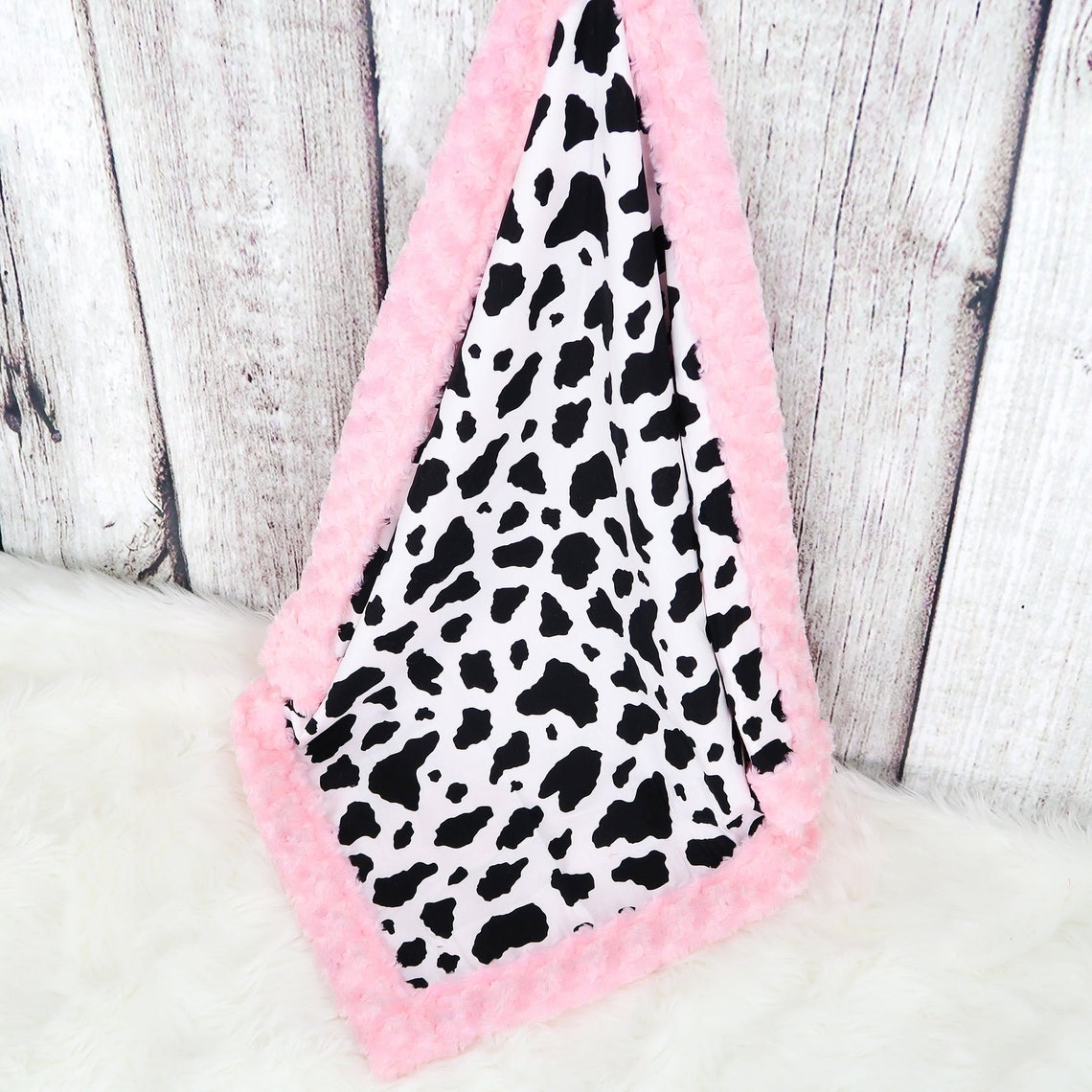 Personalized Baby Blanket Girly Cow W/ Pink Minky Baby Etsy