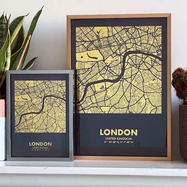 Custom Map Metallic Gold Foil Print Any Location In The World | Personalise For New Home, Couple, Wedding, Anniversary | Unframed Or Framed