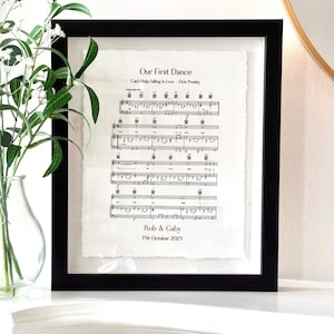 Partition chanson Première danse de mariage, cadeau d'anniversaire de 1 an en papier | Option de cadre monté sur flotteur personnalisé | 1er anniversaire