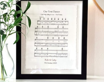 Partitura musical, regalo para el primer aniversario, primer baile para el primer aniversario, papel para aniversario para él/enmarcado personalizado