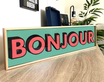 Bonjour Bold Colourful Retro Panoramic Wall Art | New Home Decor Print