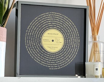 Vinyl Song Lyrics Metallic Print | Personalised Gold Foil Record Poster For Birthday, Couple, Wedding, Anniversary Gift | Unframed Or Framed