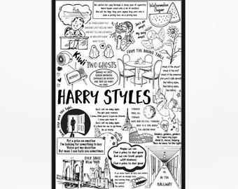 Harry Styles Lyric Album Sketch Print | Framed or Unframed | Doodle Fan Poster Art | Gift For Music Lovers, Birthday, Christmas