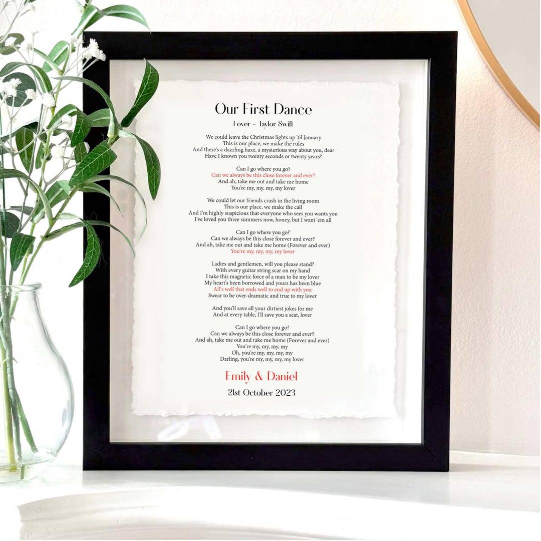 Wedding Song Lyrics Print, Paper One Year Anniversary Gift | Custom ...