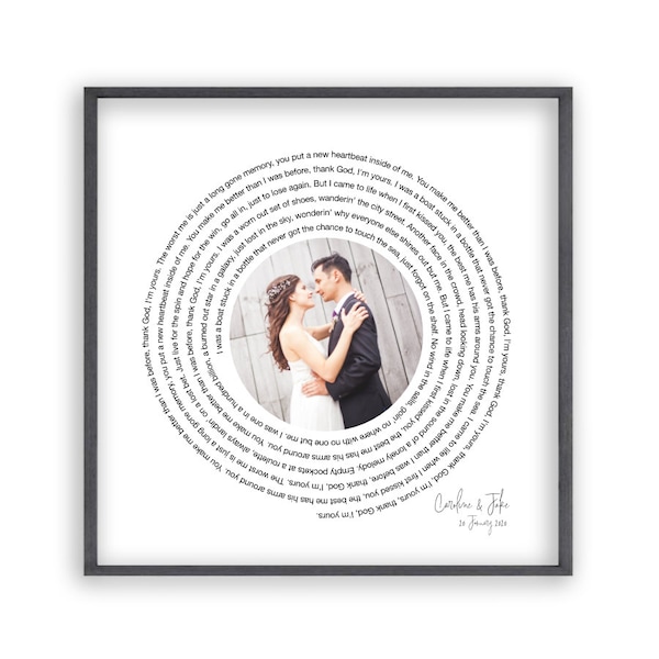 Personalisierte Songtexte und Fotodruck | Paare, Hochzeit, Jahrestag Geschenk | Songtext Poster | Lyrik Geschenk | Ungerahmt oder gerahmt