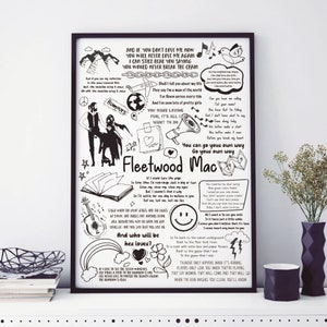 Fleetwood Mac Song Lyric Album Sketch Print | Framed or Unframed | Doodle Fan Poster Art | Gift For Music Lovers, Birthday, Christmas