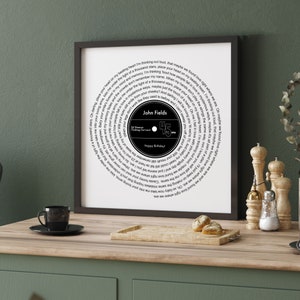 Personalised Favourite Song Lyrics Vinyl Record Print | Unframed, Framed Or Canvas | For Birthday, Wedding Anniversary, Father's Day, Home