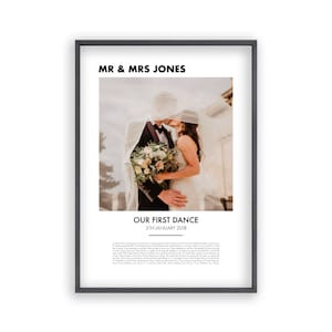 Personalised Song Lyrics And Photo Cotton Print | Custom 2nd Anniversary Poster Gift For Wedding, First Dance, Couples