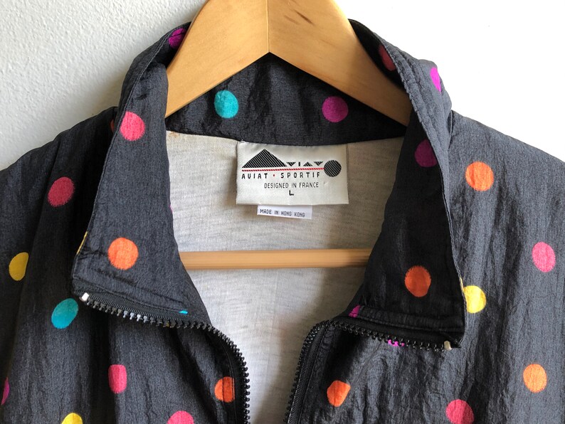 striped jacket warmup jacket rainbow polka dot jacket AVIAT SPORTIF JACKET \\\\ vintage nylon jacket women/'s large stained lining