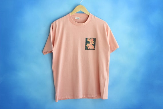 vintage 1980s QUICKSILVER PINK TEE \\ neon pink qu