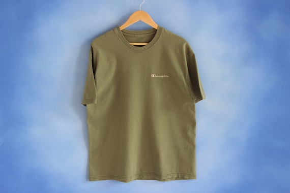 vintage CHAMPION LOGO TEE \\ 1990s champion spell out tee | faded army green tee | boxy tee | minimalist tee | essentials tee | 1990s tee