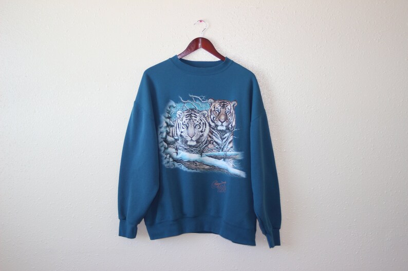 henry doorly omaha/'s zoo TIGER GRAPHIC SWEATSHIRT \\\\ vintage 90s lion graphic sweatshirt turquoise sweatshirt tiger sweatshirt vtg