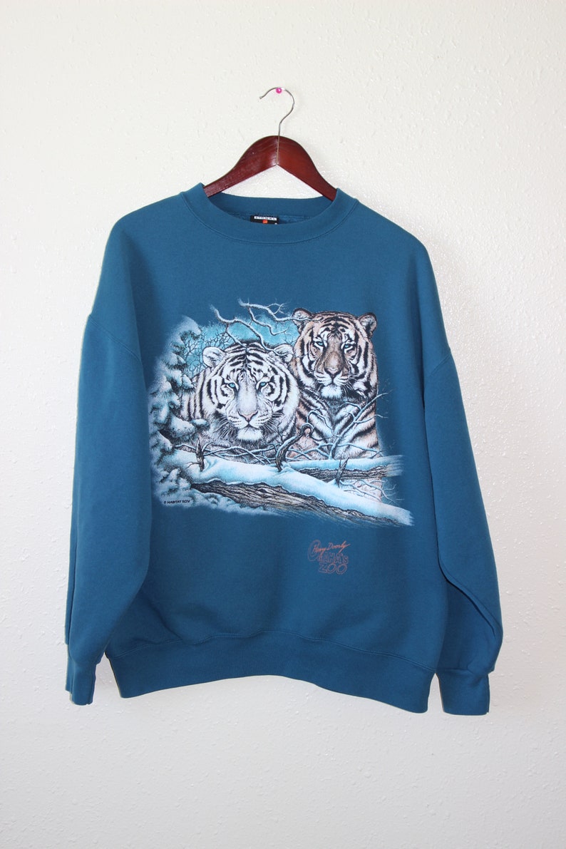 henry doorly omaha/'s zoo TIGER GRAPHIC SWEATSHIRT \\\\ vintage 90s lion graphic sweatshirt turquoise sweatshirt tiger sweatshirt vtg