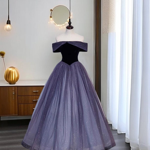 Purple Gradient Starry Sky Prom Dress, Fairy Shinning Evening Dress, Students Graduate Ball Gown, One Shoulder Princess Dress