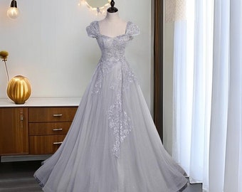 High End Gray Prom Dress, 2023 New Banquet Temperament Evening Dress, Sequins Shinning Tutu,High School Graduation Dress