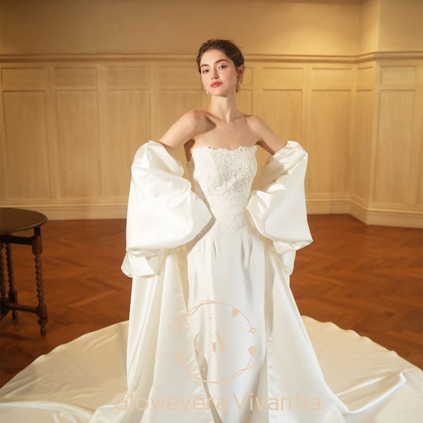 Satin Wedding Dress with Cape, New Style Designed Bridal Gown, Two-Wearing Bridal Dress, Satin Wedding Gown, Custom Made Bridal Dress