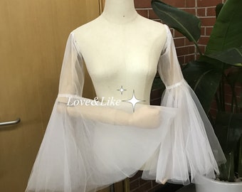 Soft Tulle Bell Sleeves, Ruffle Wedding Sleeves, Wedding Gown Accessories, Detachable Sleeves, Removable Sleeves, Custom Sleeves