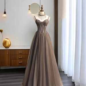 2023 New Gray Suspended Prom Dress, Fantasy Fairy Evening Dress, Birthday Party Dress, Coming of Age Dancing Dress, Graduation Gown
