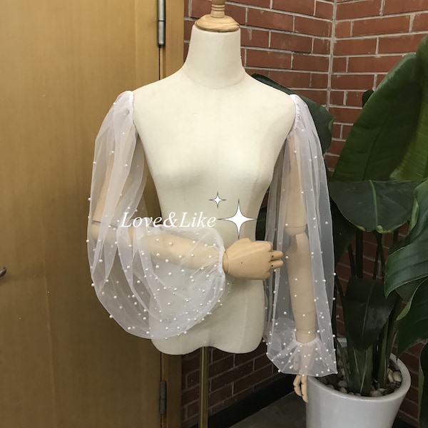 Pearl Puff Sleeves, Wedding Gown Sleeves with Pearls, Bridal Pearl Sleeves, Detachable Sleeves, Removable Sleeves, Custom Pearl Sleeves