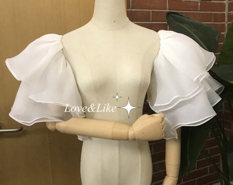 Manches de mariage en mousseline de soie à volants, Manches bouffantes courtes en tulle doux, Accessoire de robe de mariée, Manches amovibles, Manches amovibles, Manches sur mesure