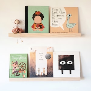 Minimalist Book Display Ledge (Pine Wood, 1pc) - Photo ledge Shelf, Book Ledge, Wood Picture Shelf, kids shelf, Floating ledge, Book Display