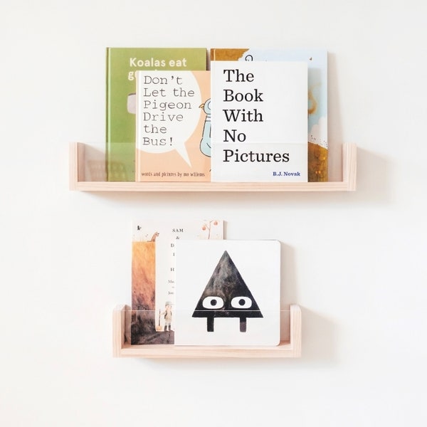 Clear Acrylic Montessori bookshelf - Nursery Shelves, Nursery bookshelf Wall, Acrylic floating bookshelf, toddler bookshelf wall