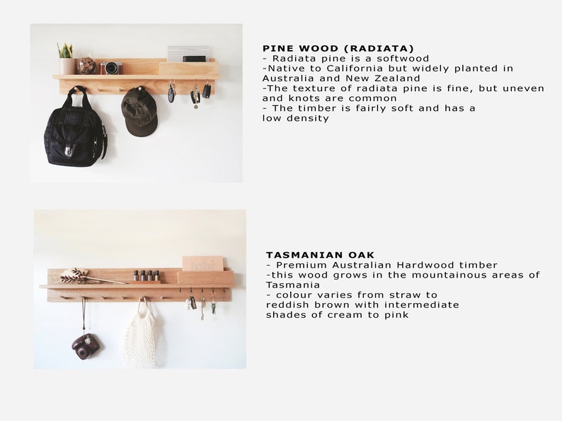 Fathers Day gift Coat rack entryway organiser 55cm Entryway shelf - Birthday gift Housewarming gift Tasmanian OakPine