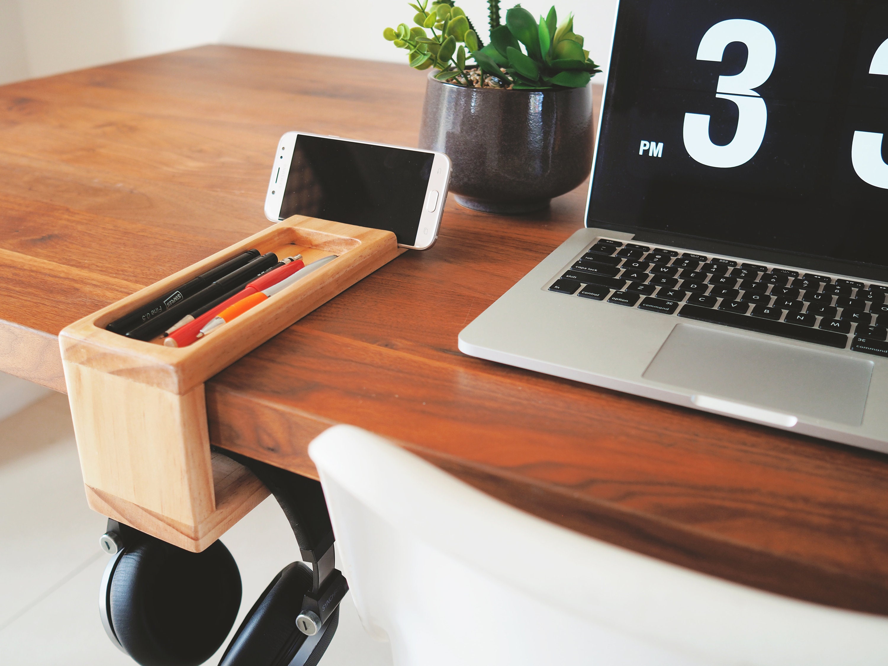 Desk Organiser With Headphone Holder Fathers Day Gift, Desk Organizer,  Office Organiser, Desk Storage, Home Office Accessory, Pen Tray 