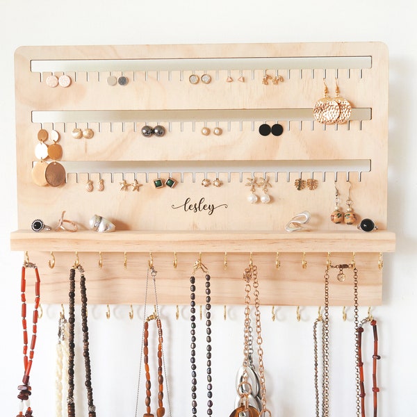 Jewellery Organiser with shelf - Personalized Gift for Friend, Hanging Earring Holder, Necklace Holder, Personalized Gifts for Mom,