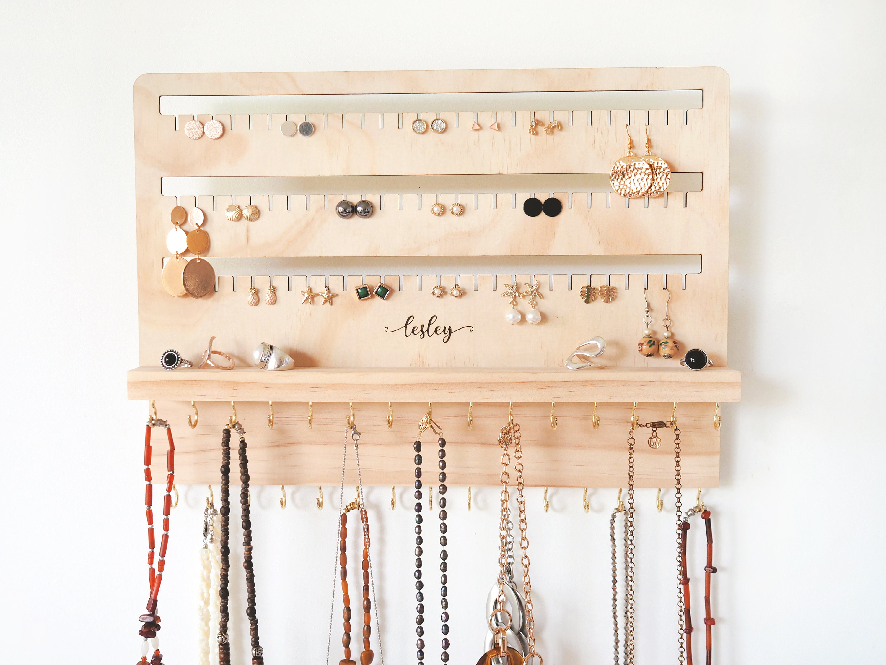 1pc White Jewelry Organizer With Hooks & Slots For Earrings, Necklaces,  Bracelets Wall Mounted Display Rack