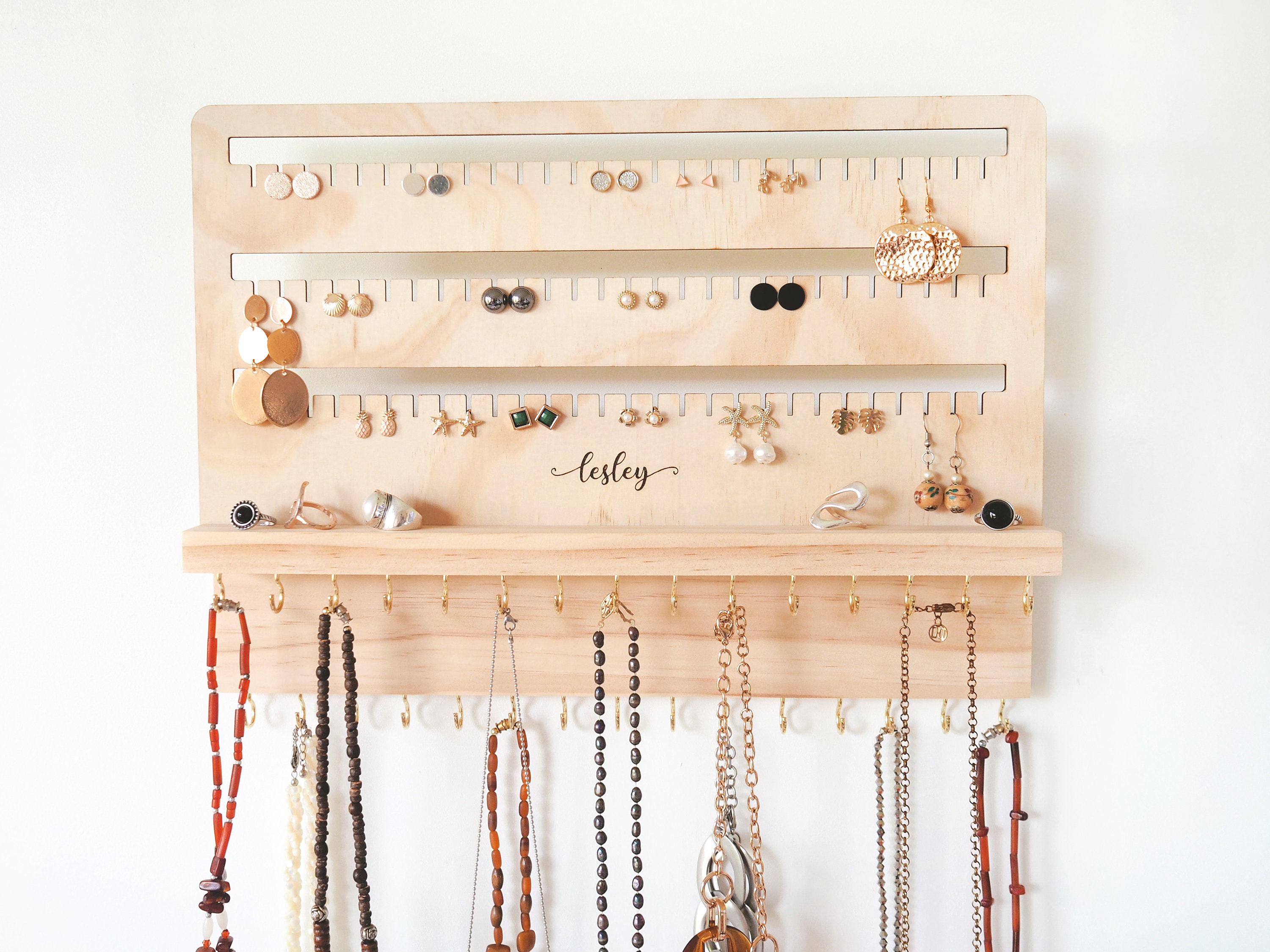 1pc White Jewelry Organizer With Hooks & Slots For Earrings, Necklaces,  Bracelets Wall Mounted Display Rack