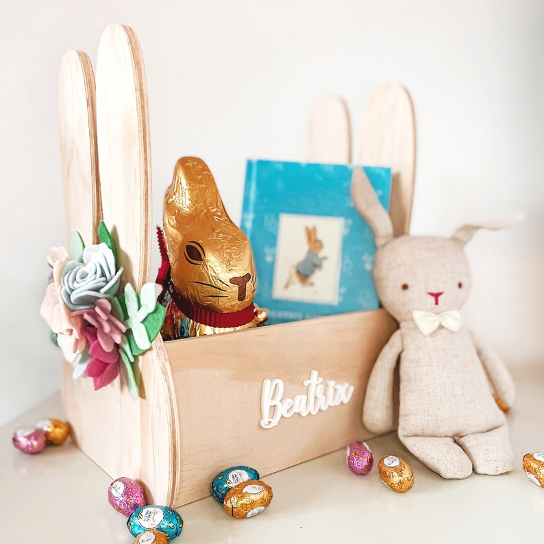 Easter Basket Easter Bunny Basket, Easter Bunny Box, Personalised Easter Basket, Wooden Easter Basket, Kids Easter Gift, Easter Egg Holder image 2