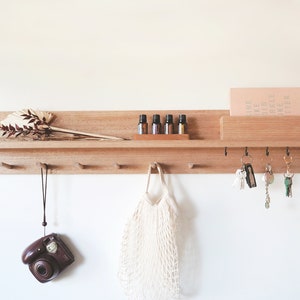 Entryway Organiser with hook key holder (All In One) - wall mount coat rack, mail holder, entryway shelf,  timber shelf,  Entryway Organizer