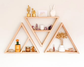 Triangle Shelf (Pine Wood) - Crystal Display Shelf, Geometric Shelf, Display Shelf, Triangle shelves, Essential oil shelf, Bathroom Shelf