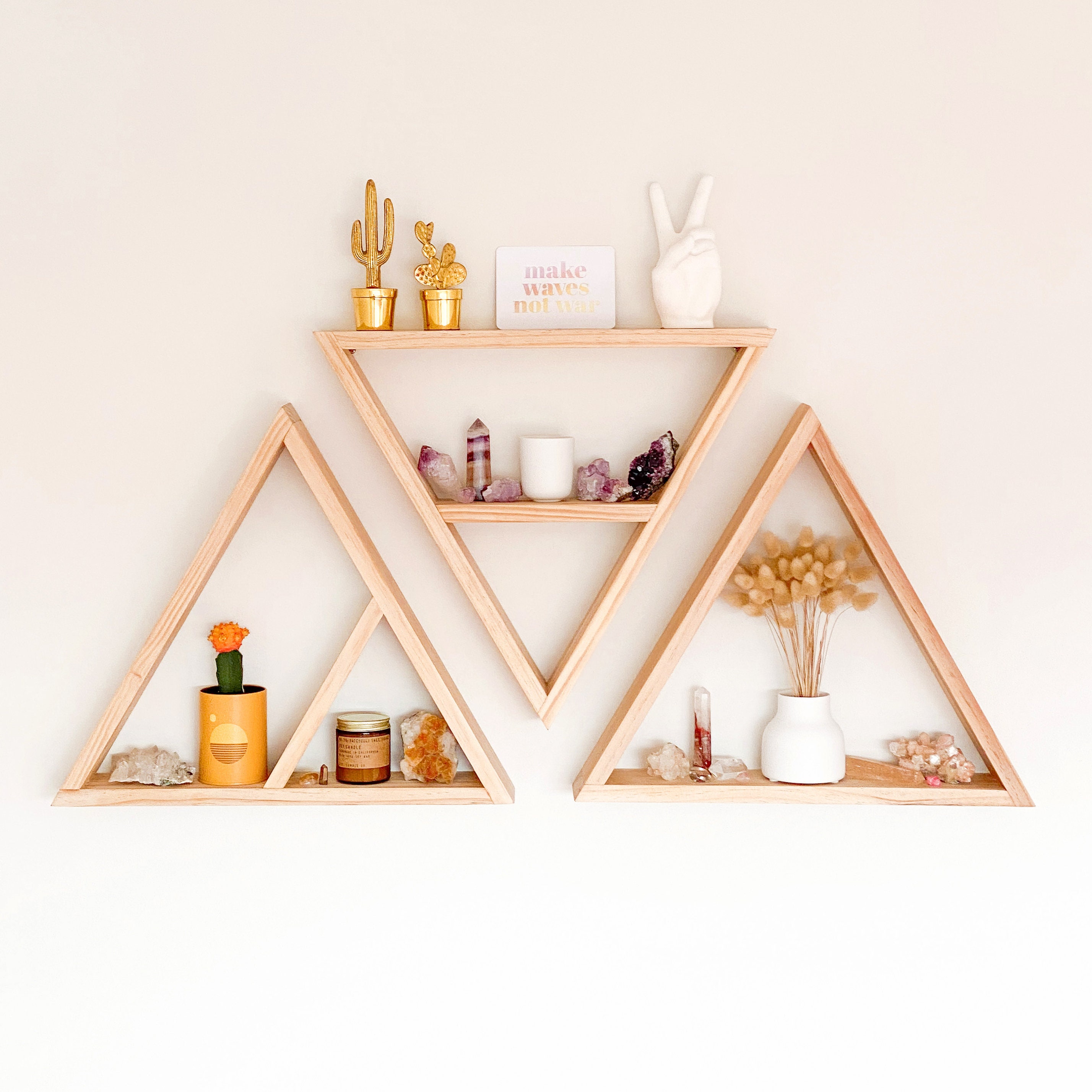 Triangle shelves set of 3 Geometric shelves pine wood Etsy