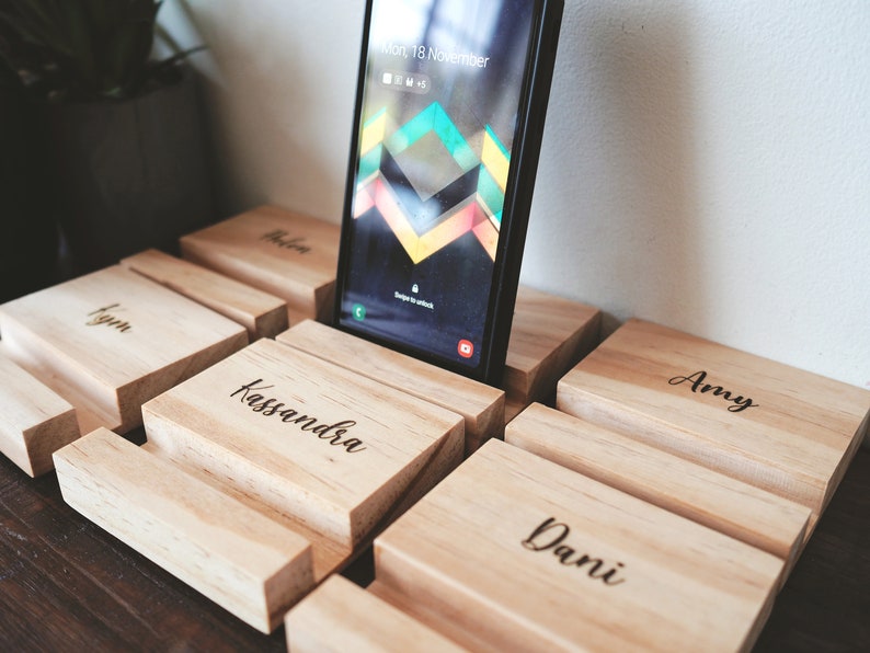 Personalised Phone stand Teacher's gift, Personalized iPhone stand, Christmas Gift, Phone holder, Wooden phone stand, iPad stand, Dad image 1