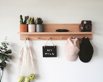 Wall Coat rack entryway organiser 80cm (no mail, 6 or 8 pegs) - Housewarming gift, Shelf