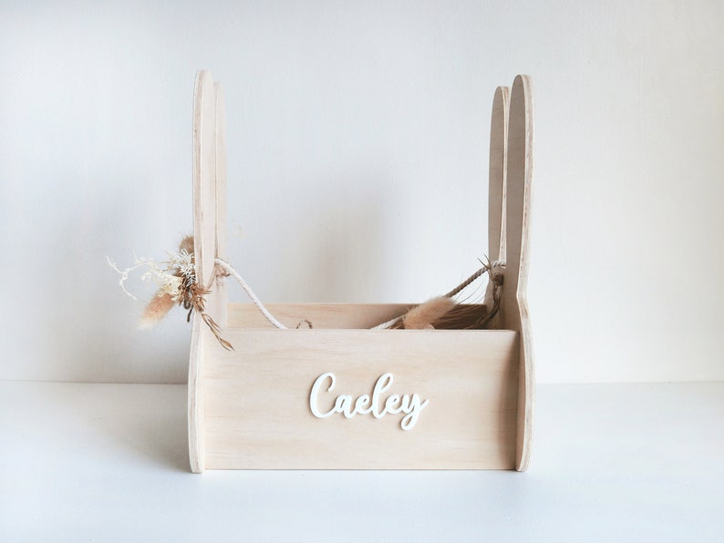 Easter Basket Easter Bunny Basket, Easter Bunny Box, Personalised Easter Basket, Wooden Easter Basket, Kids Easter Gift, Easter Egg Holder Yes, name in white