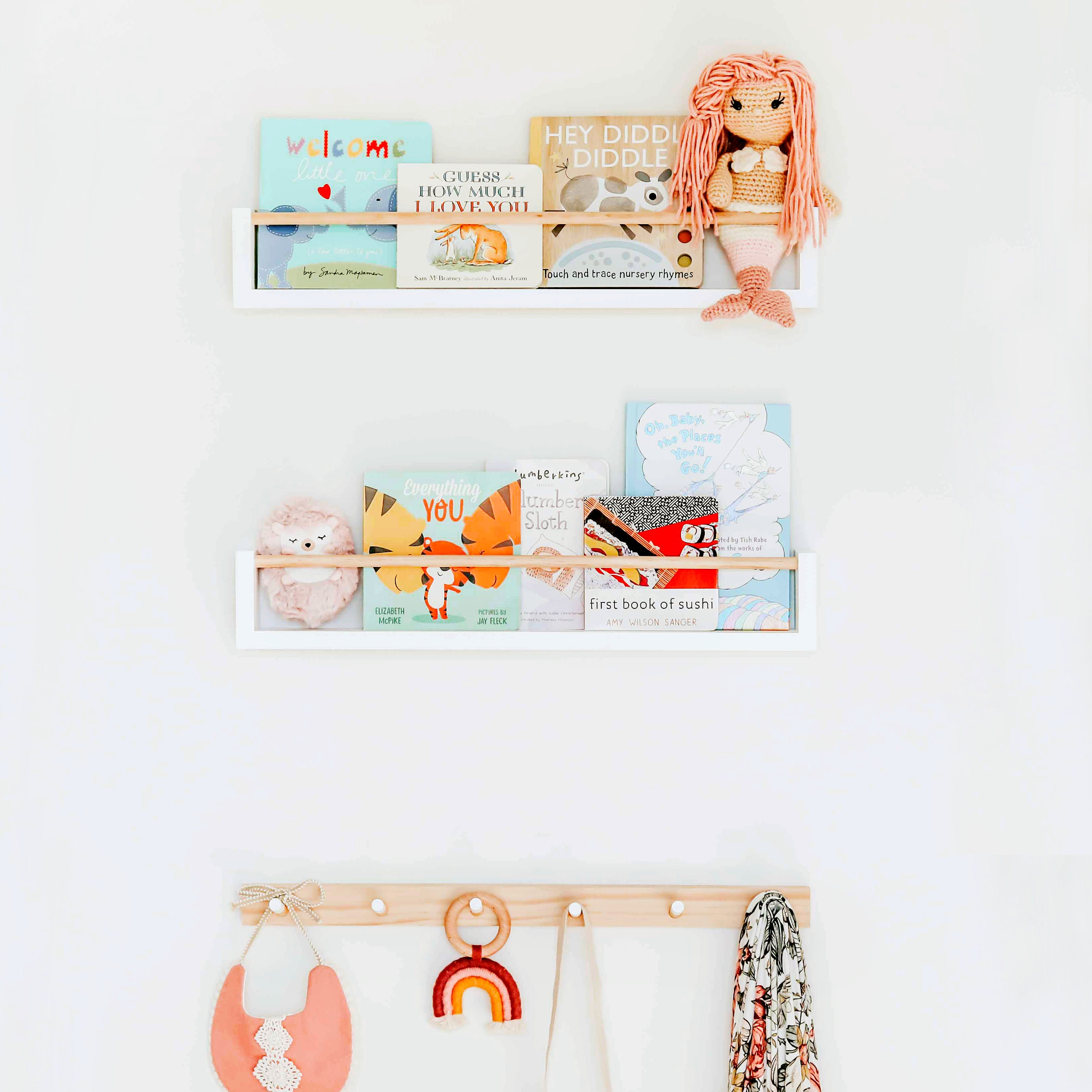 Kids Bookshelf & Peg Rail Combo pine Wood Kids Peg Rail Etsy