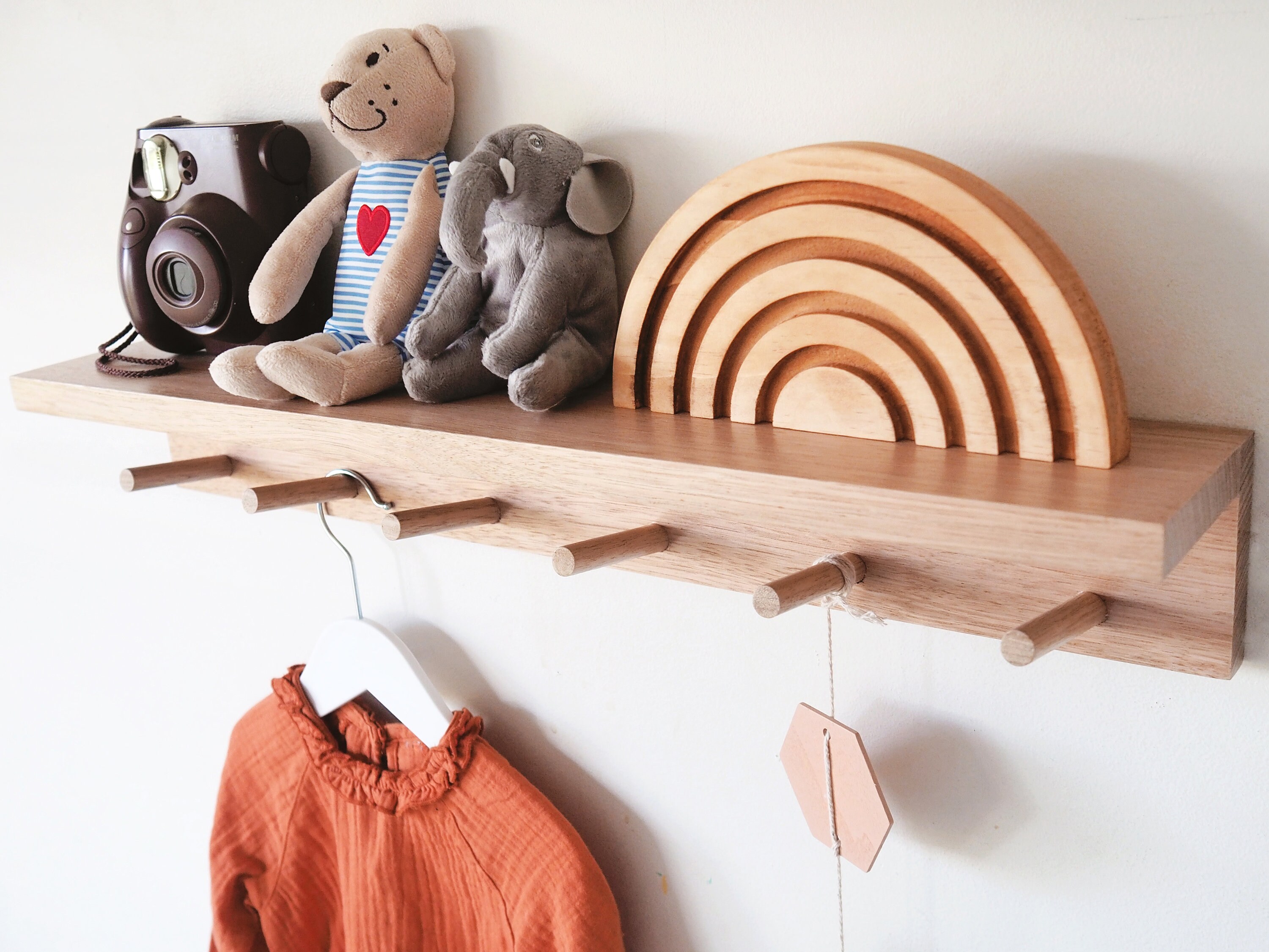 Wall Coat Rack with shelf Kids nursery shelf Peg rail Peg Etsy