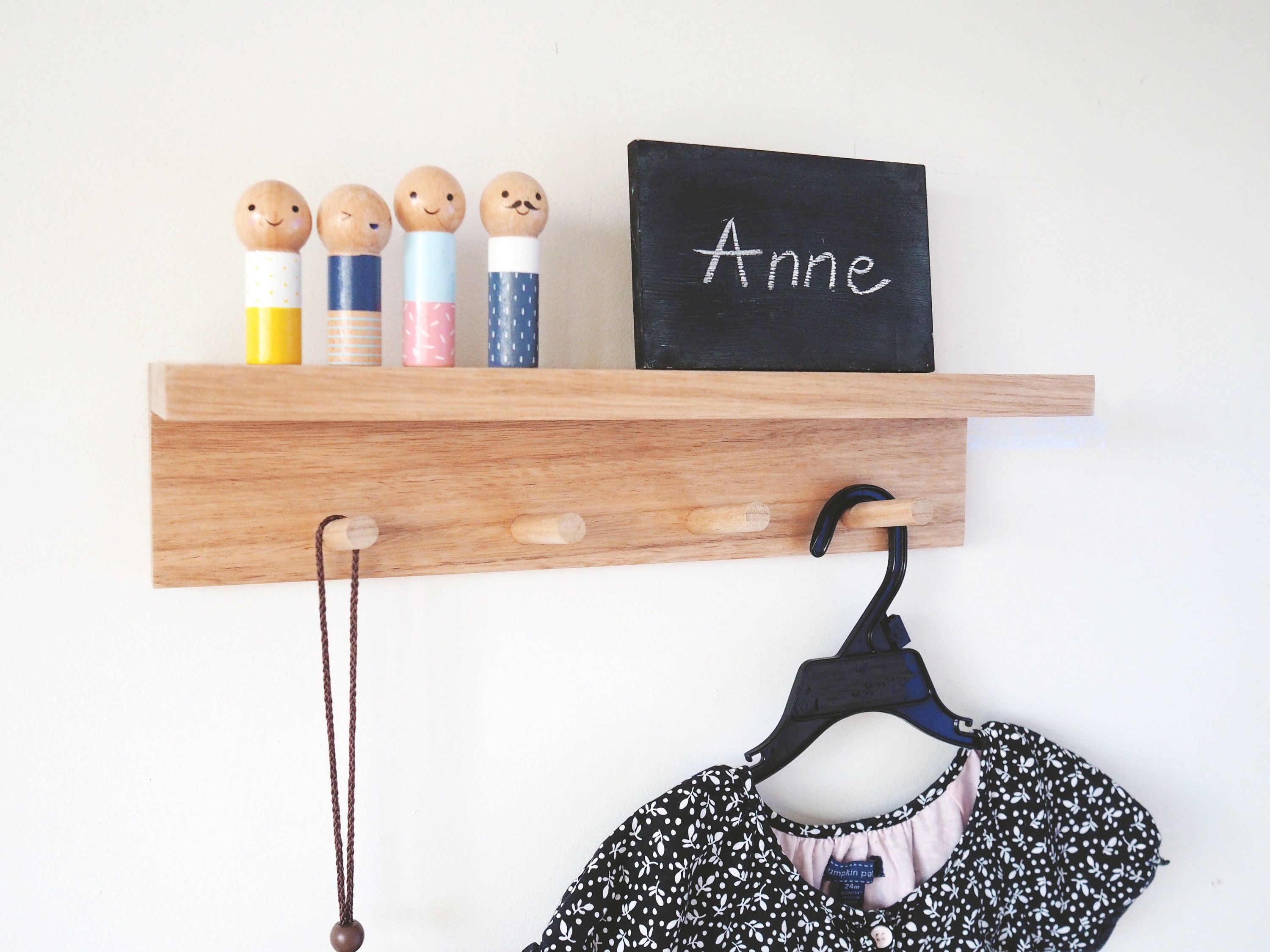 Peg rail with shelf oak wall coat rack shelf Peg shelf Etsy