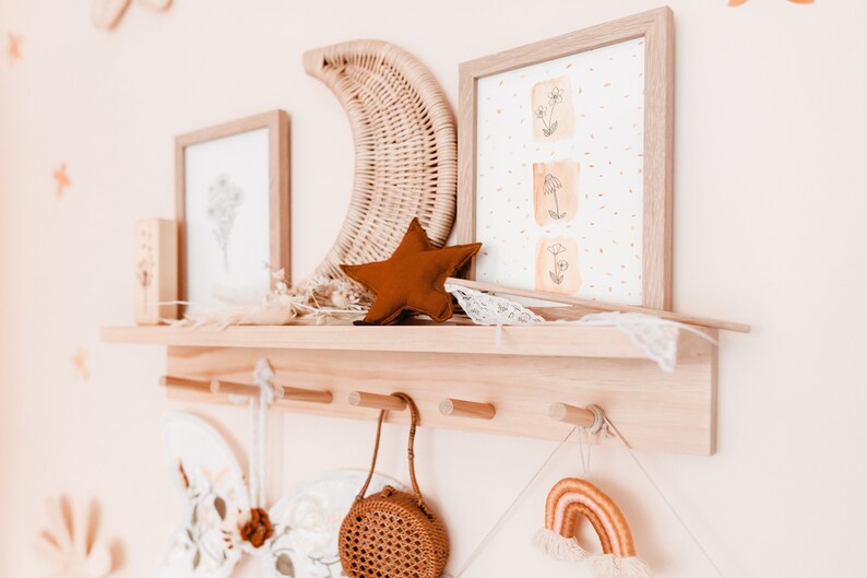 Wall Coat Rack with shelf Kids nursery shelf Peg rail Peg Etsy