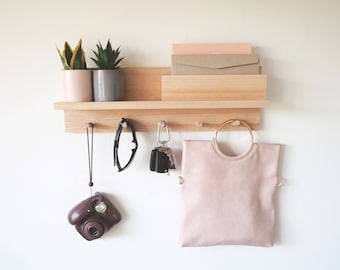 Coat rack entryway organiser 55cm (Tasmanian Oak/Pine) - Birthday gift, Fathers Day gift, Housewarming gift, Entryway shelf