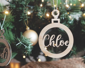 Boule d’arbre de Noël personnalisée (double couche) - Décoration d’arbre de Noël, Bauble en bois, Ornement de Noël en bois, Décor d’arbre de Noël