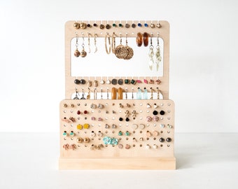 Raw Wood Earring Holder Stand – Two-Tier Plywood Earring Organizer