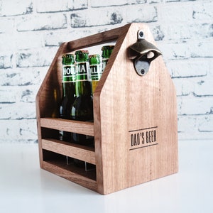 Personalised Premium Beer Caddy (Oak) - Fathers Day Gift, Wooden Gift for Men, Wooden Beer Carrier, Beer Bottles holder, Groomsmen gifts