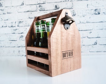 Personalised Premium Beer Caddy (Oak) - Fathers Day Gift, Wooden Gift for Men, Wooden Beer Carrier, Beer Bottles holder, Groomsmen gifts