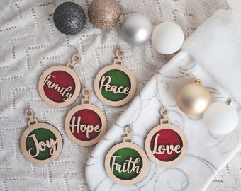 Christmas Tree Ornament (Christmas Words | Sayings)- Christmas Tree Decoration, Wooden Bauble, Wood Christmas Ornament, Christmas Tree Decor